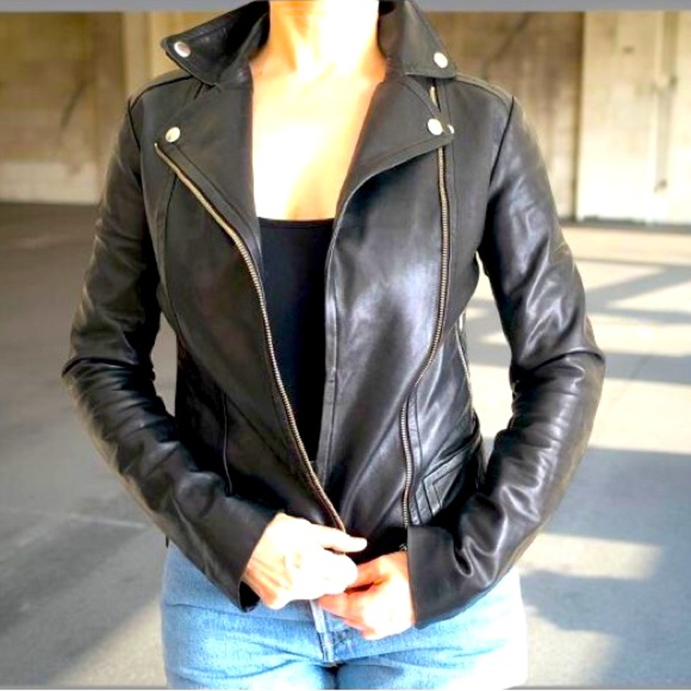 Mackage Kenya Moto Bikers Leather Jacket Cropped Women’s Size XXS